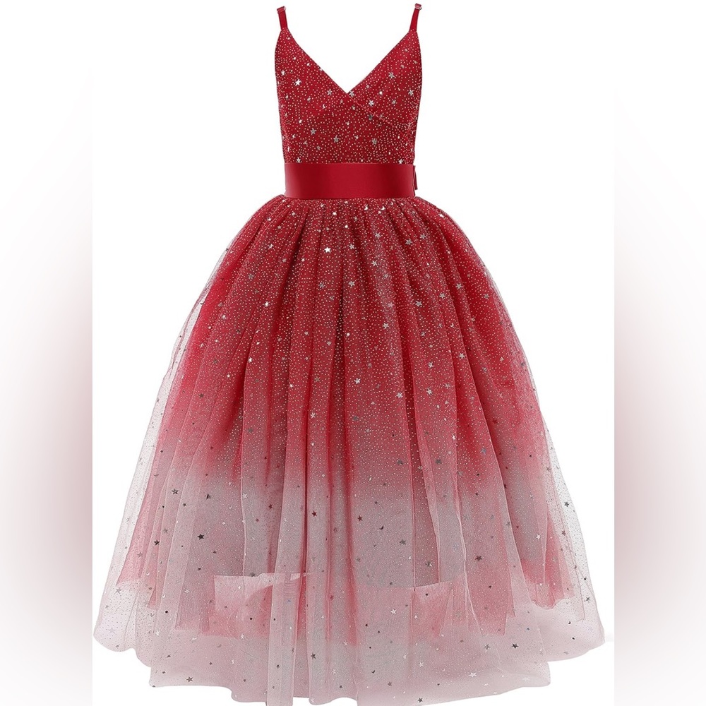 Princess Sparkle Tulle Ombré Red Dress Ball Gown